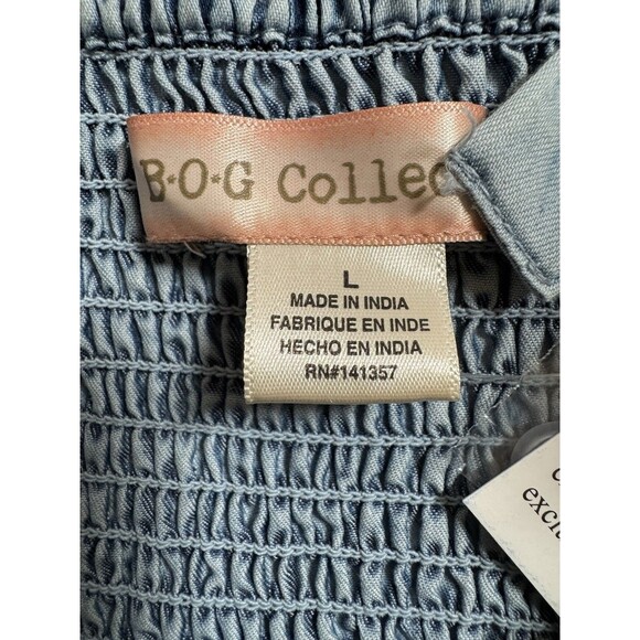 BOG Collective Maxi Dress Floral Corset Denim Blue Cottagecore Band Gypsies L - Picture 11 of 15